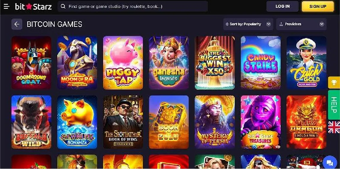 Bitstarz casino lobby captured during our Ethereum casino review