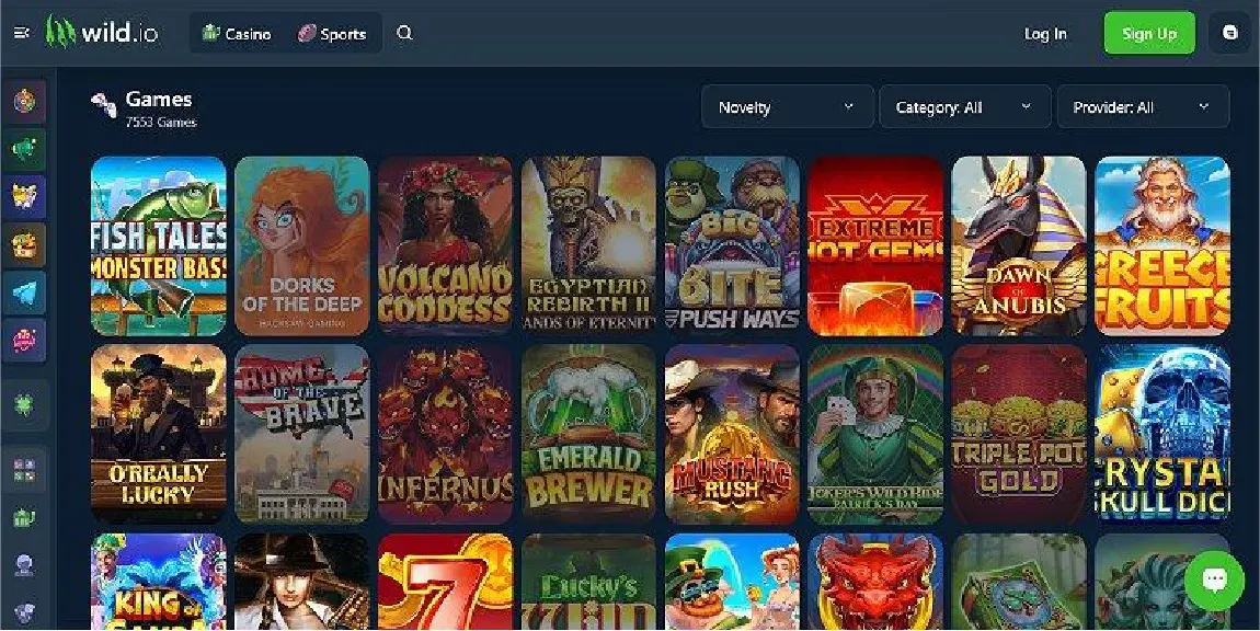 Wild.io casino lobby captured during our Ethereum casino review